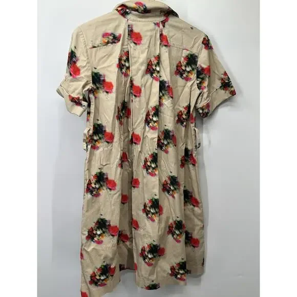 ADAM LIPPES Shirtdress Women 4 Tan Blurry Floral Print Collared Button Front - Picture 6 of 7